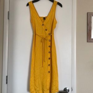 Mustard Yellow Button Up Wrap Dress